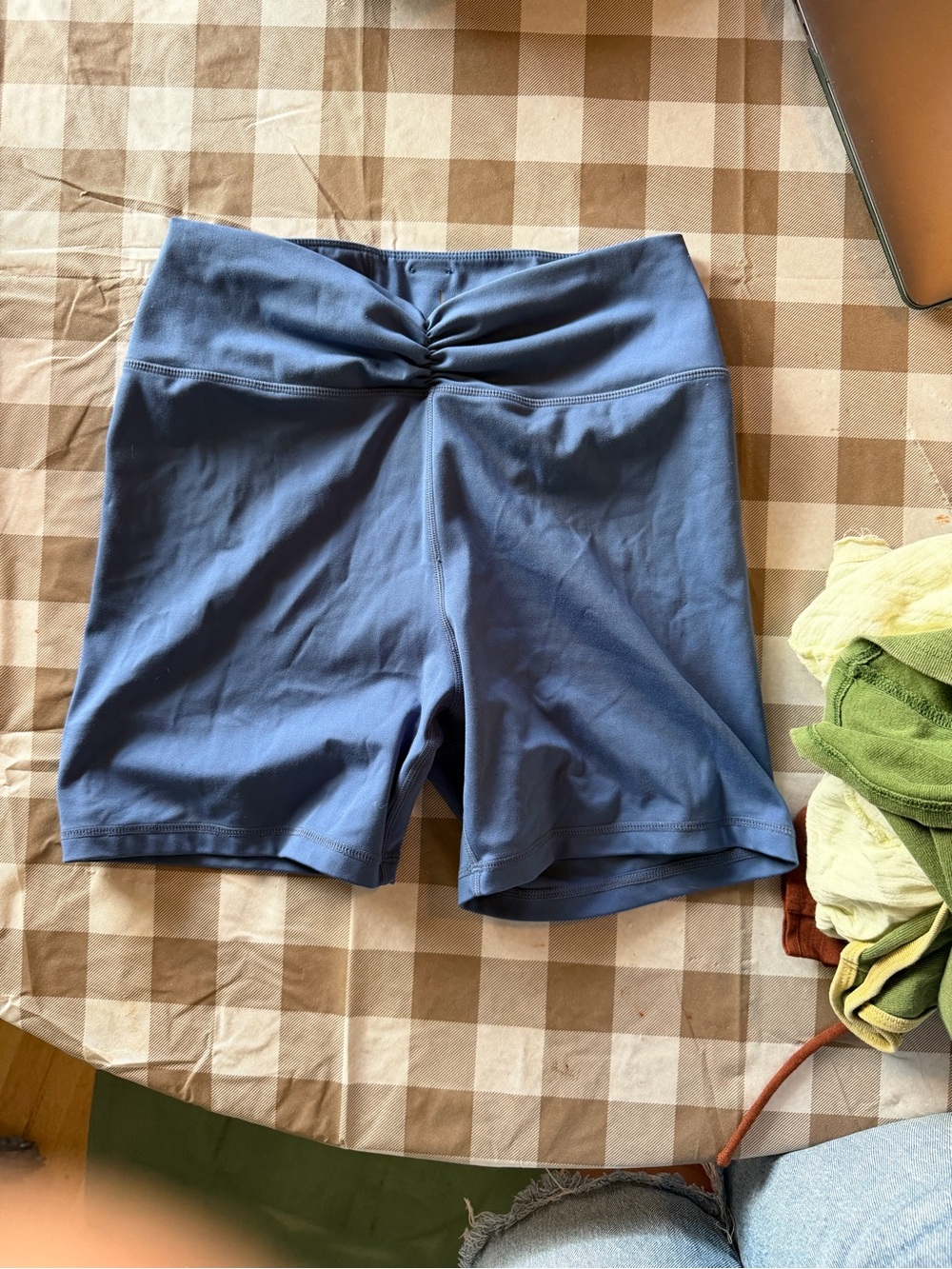 l*space Ruched Front Slate Blue High-Rise Bike Shorts